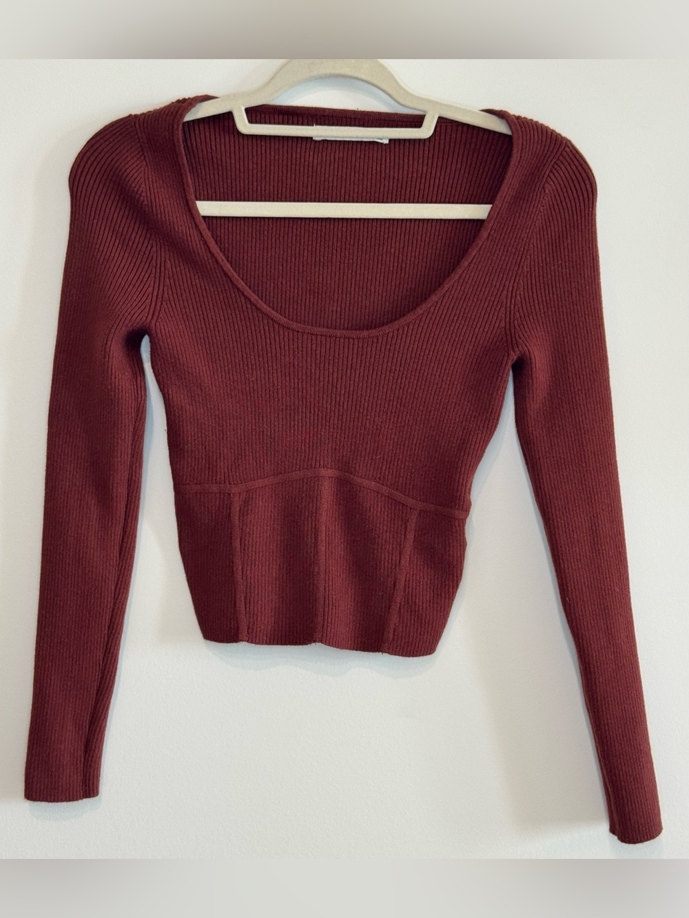 Abercrombie & Fitch Ribbed Knit Corset Sweater Deep Scoop Neckline Y2K Size S